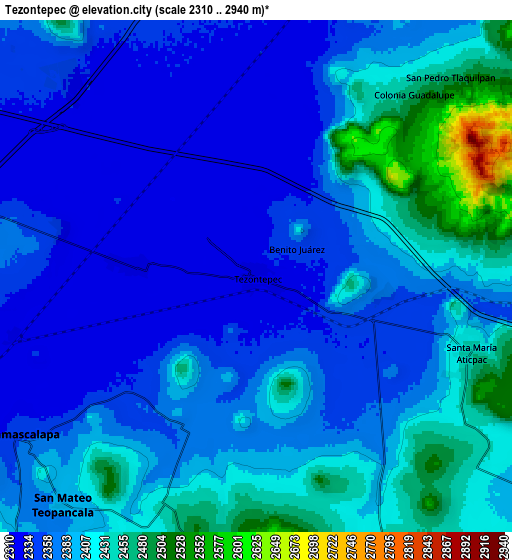 Zoom OUT 2x Tezontepec, Mexico elevation map