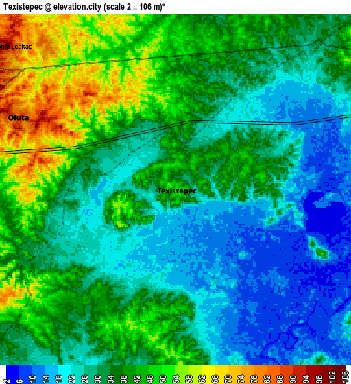 Zoom OUT 2x Texistepec, Mexico elevation map