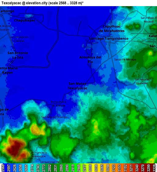 Zoom OUT 2x Texcalyacac, Mexico elevation map