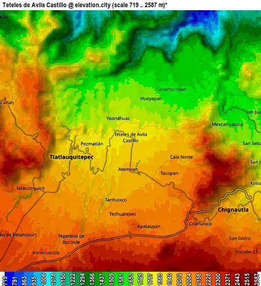 Zoom OUT 2x Teteles de Avila Castillo, Mexico elevation map