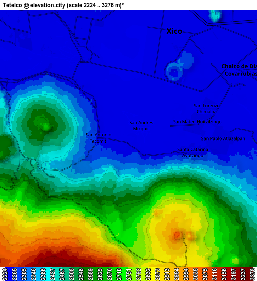 Zoom OUT 2x Tetelco, Mexico elevation map