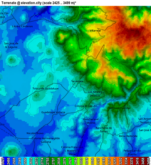 Zoom OUT 2x Terrenate, Mexico elevation map