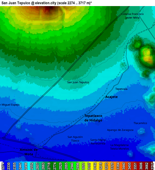 Zoom OUT 2x San Juan Tepulco, Mexico elevation map