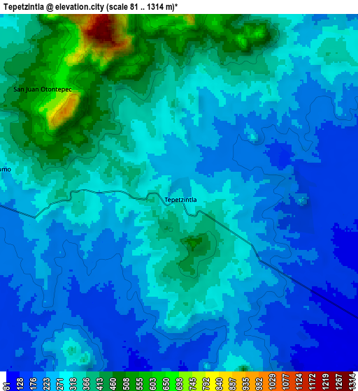 Zoom OUT 2x Tepetzintla, Mexico elevation map