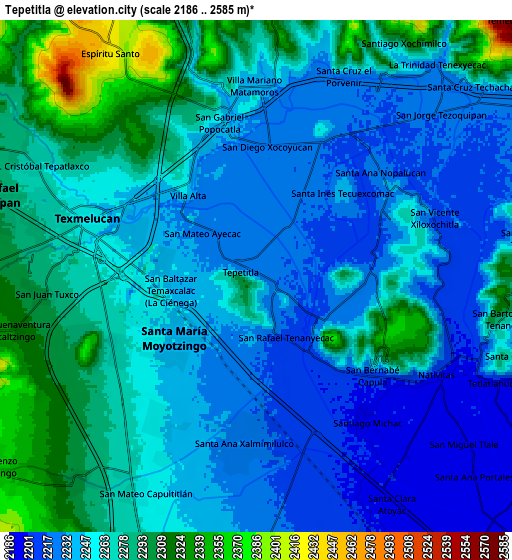 Zoom OUT 2x Tepetitla, Mexico elevation map