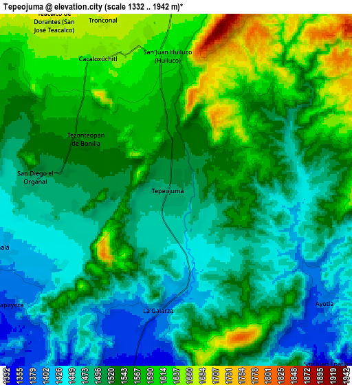 Zoom OUT 2x Tepeojuma, Mexico elevation map