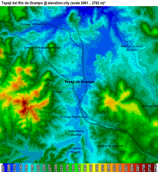 Zoom OUT 2x Tepeji del Río de Ocampo, Mexico elevation map