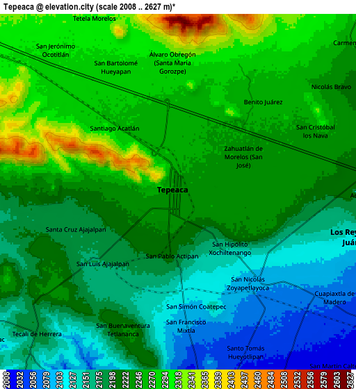 Zoom OUT 2x Tepeaca, Mexico elevation map