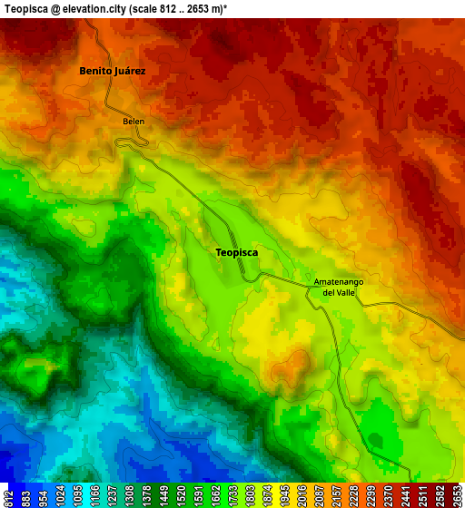 Zoom OUT 2x Teopisca, Mexico elevation map