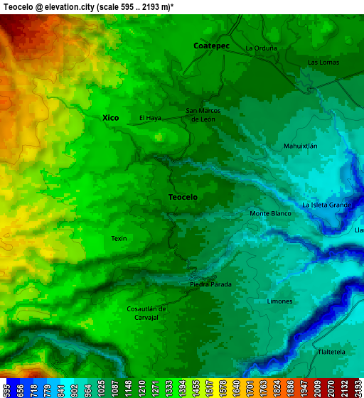 Zoom OUT 2x Teocelo, Mexico elevation map