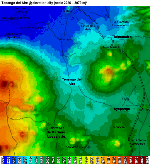 Zoom OUT 2x Tenango del Aire, Mexico elevation map