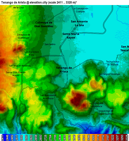 Zoom OUT 2x Tenango de Arista, Mexico elevation map