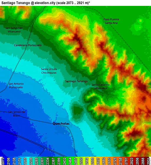 Zoom OUT 2x Santiago Tenango, Mexico elevation map