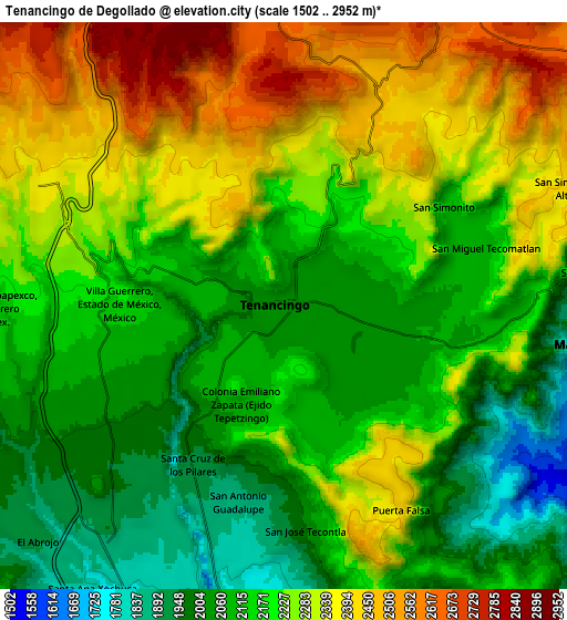 Zoom OUT 2x Tenancingo de Degollado, Mexico elevation map