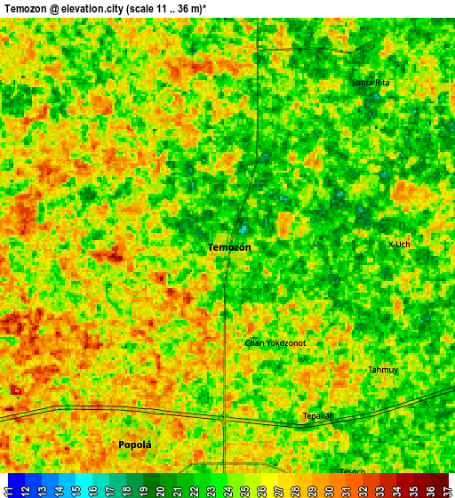 Zoom OUT 2x Temozon, Mexico elevation map