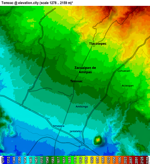Zoom OUT 2x Temoac, Mexico elevation map