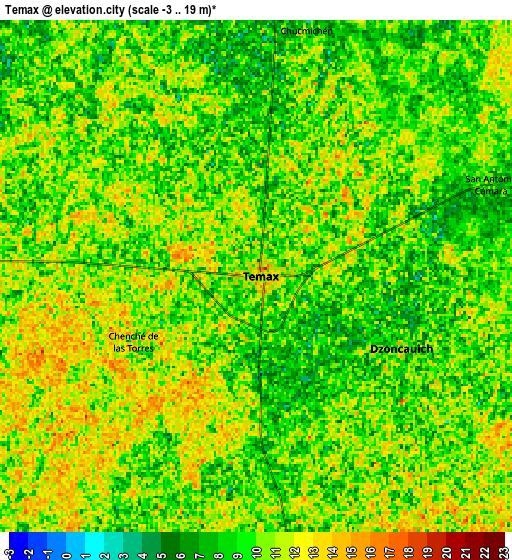 Zoom OUT 2x Temax, Mexico elevation map