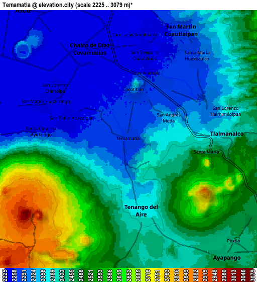 Zoom OUT 2x Temamatla, Mexico elevation map