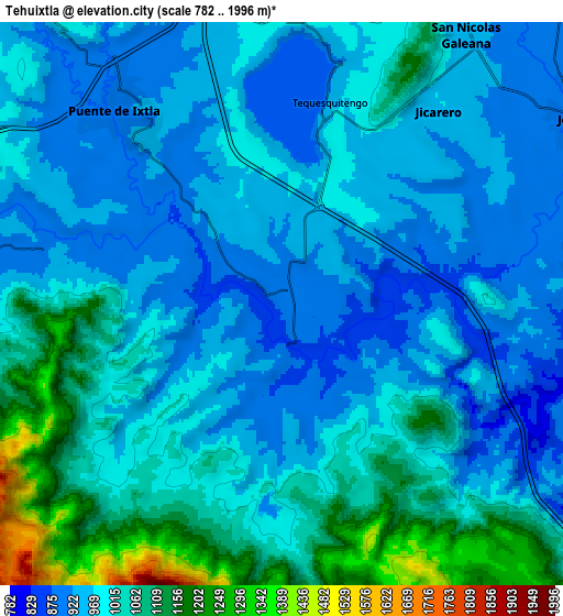 Zoom OUT 2x Tehuixtla, Mexico elevation map