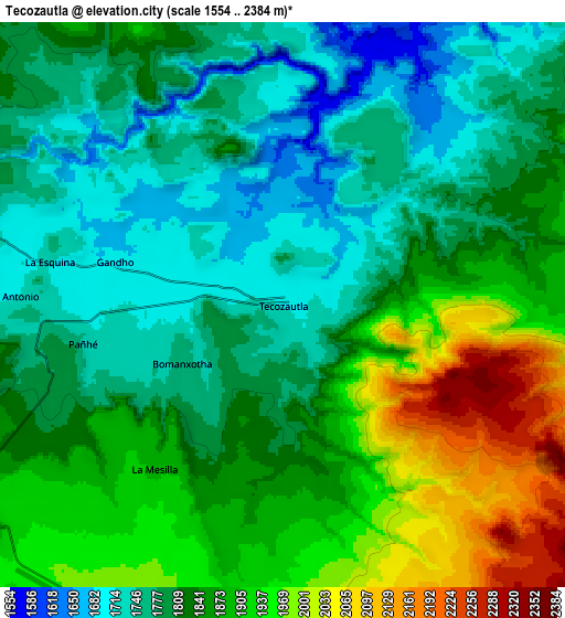 Zoom OUT 2x Tecozautla, Mexico elevation map