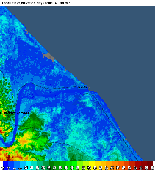 Zoom OUT 2x Tecolutla, Mexico elevation map