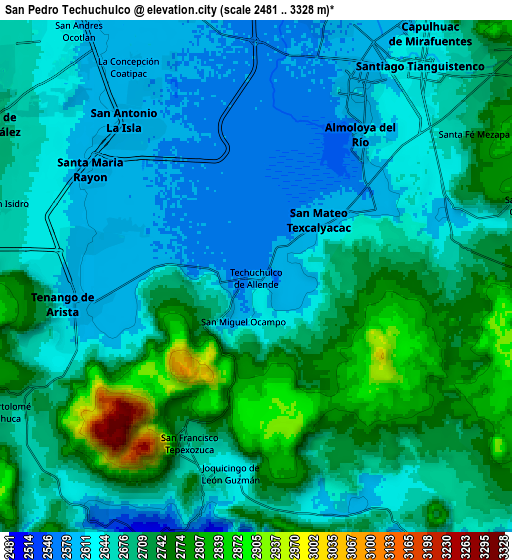 Zoom OUT 2x San Pedro Techuchulco, Mexico elevation map