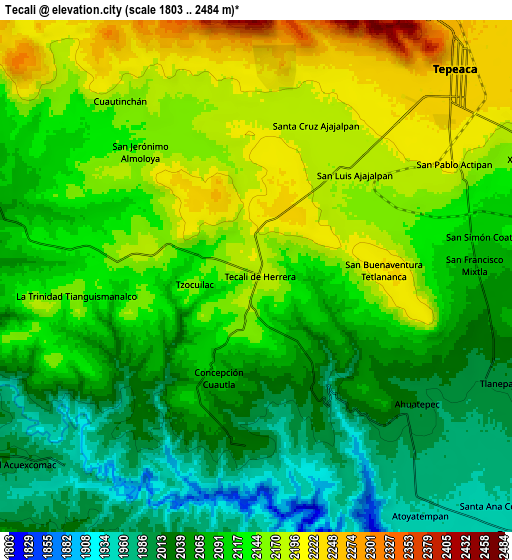 Zoom OUT 2x Tecali, Mexico elevation map