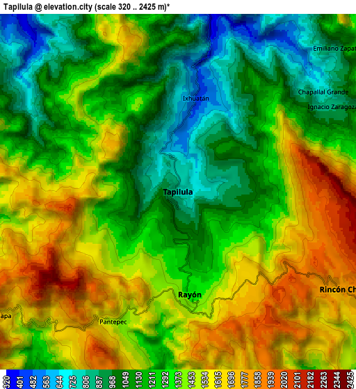 Zoom OUT 2x Tapilula, Mexico elevation map