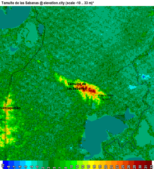 Zoom OUT 2x Tamulte de las Sabanas, Mexico elevation map