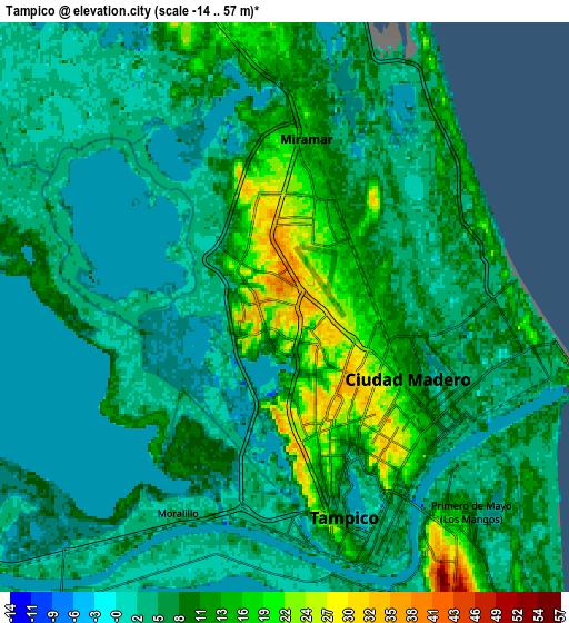 Zoom OUT 2x Tampico, Mexico elevation map