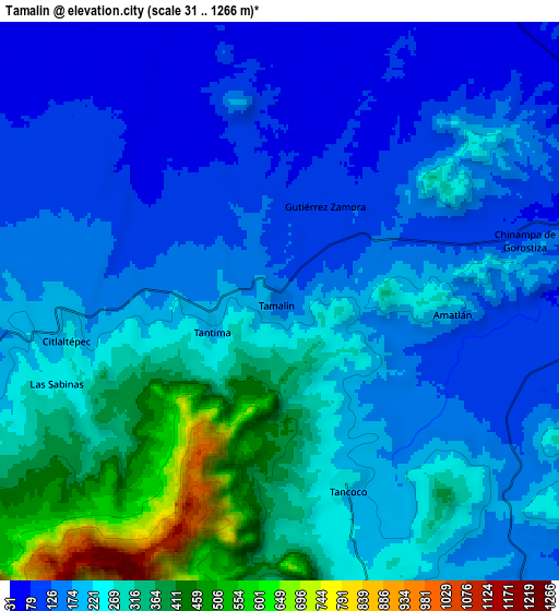 Zoom OUT 2x Tamalín, Mexico elevation map