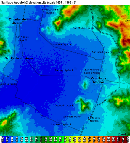 Zoom OUT 2x Santiago Apostol, Mexico elevation map