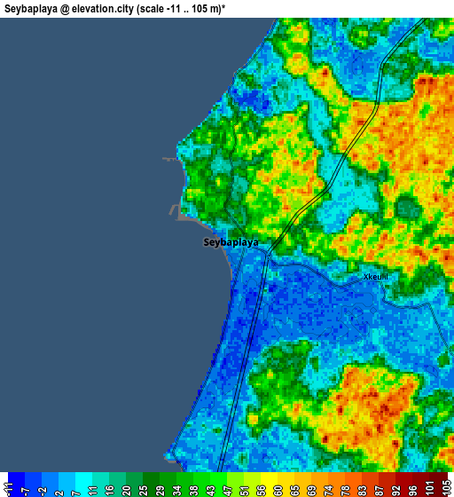 Zoom OUT 2x Seybaplaya, Mexico elevation map