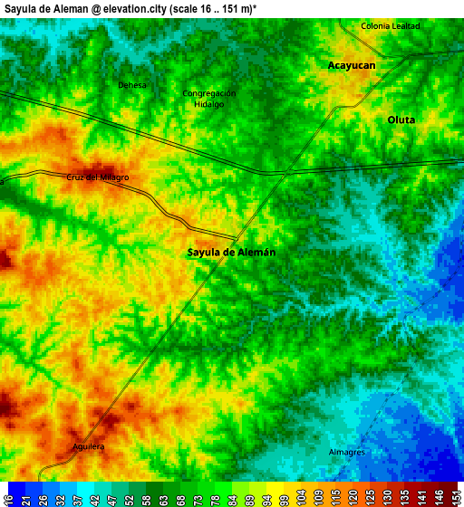 Zoom OUT 2x Sayula de Alemán, Mexico elevation map