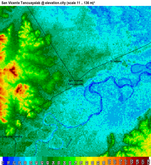 Zoom OUT 2x San Vicente Tancuayalab, Mexico elevation map