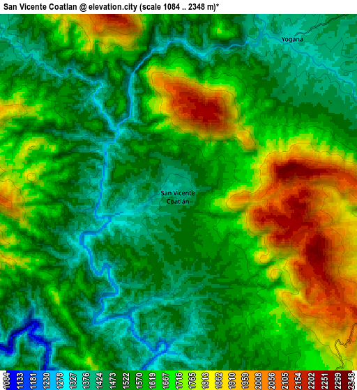 Zoom OUT 2x San Vicente Coatlán, Mexico elevation map