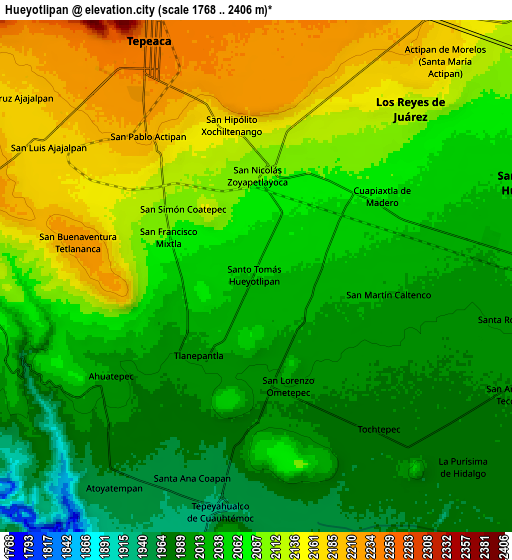 Zoom OUT 2x Hueyotlipan, Mexico elevation map