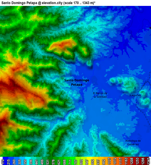 Zoom OUT 2x Santo Domingo Petapa, Mexico elevation map