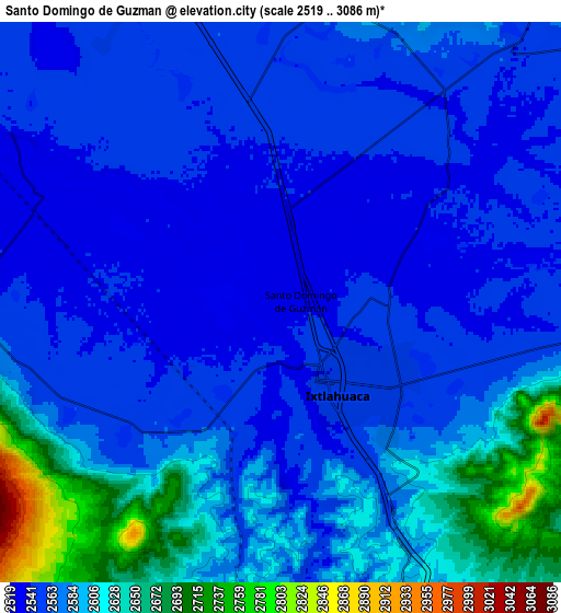 Zoom OUT 2x Santo Domingo de Guzmán, Mexico elevation map