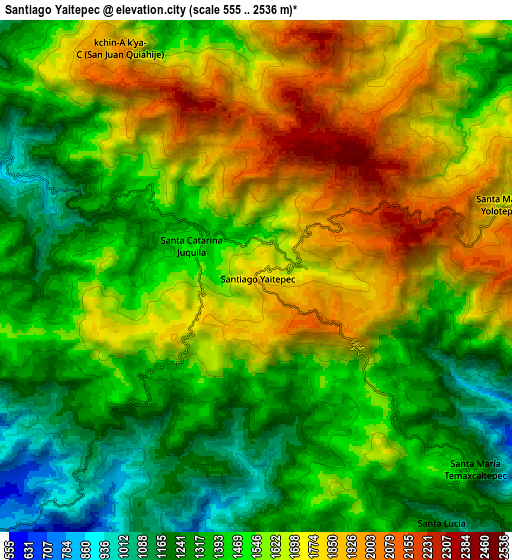 Zoom OUT 2x Santiago Yaitepec, Mexico elevation map