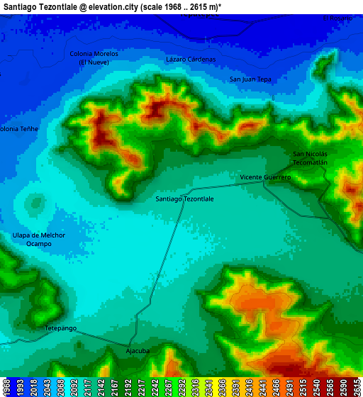 Zoom OUT 2x Santiago Tezontlale, Mexico elevation map