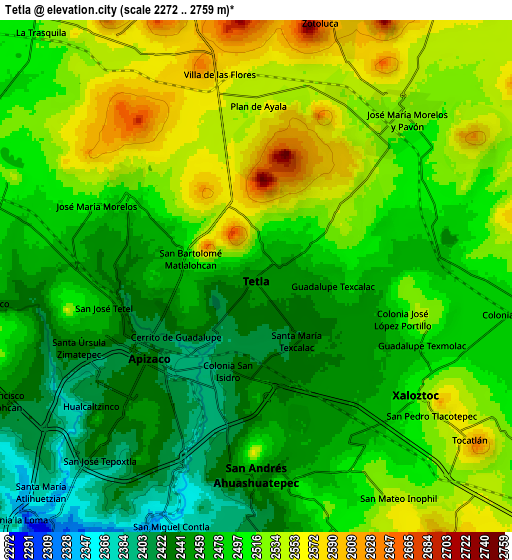 Zoom OUT 2x Tetla, Mexico elevation map