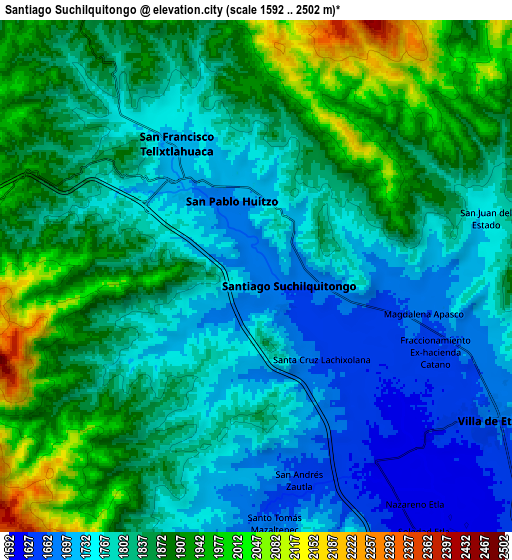 Zoom OUT 2x Santiago Suchilquitongo, Mexico elevation map