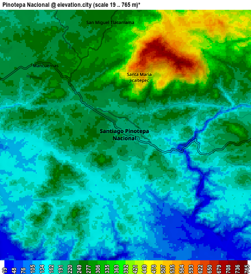 Zoom OUT 2x Pinotepa Nacional, Mexico elevation map