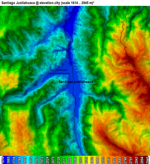 Zoom OUT 2x Santiago Juxtlahuaca, Mexico elevation map