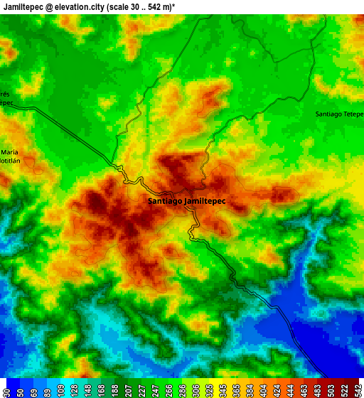 Zoom OUT 2x Jamiltepec, Mexico elevation map