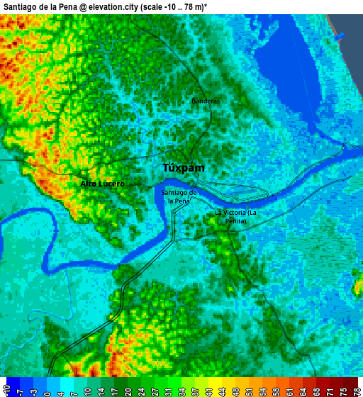 Zoom OUT 2x Santiago de la Peña, Mexico elevation map