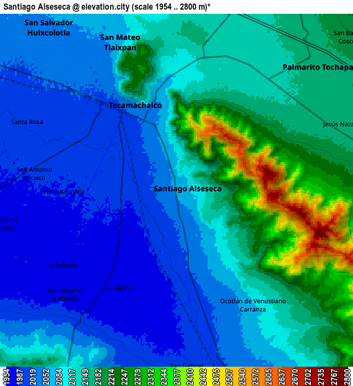 Zoom OUT 2x Santiago Alseseca, Mexico elevation map