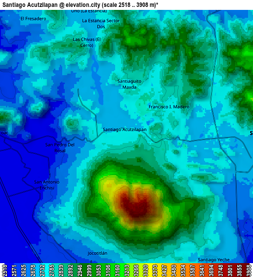 Zoom OUT 2x Santiago Acutzilapan, Mexico elevation map