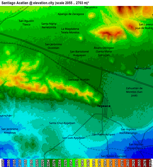 Zoom OUT 2x Santiago Acatlán, Mexico elevation map